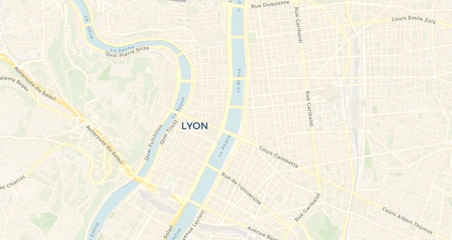 Carte de Lyon montrant les véhicules d’une flotte suivis en temps réel